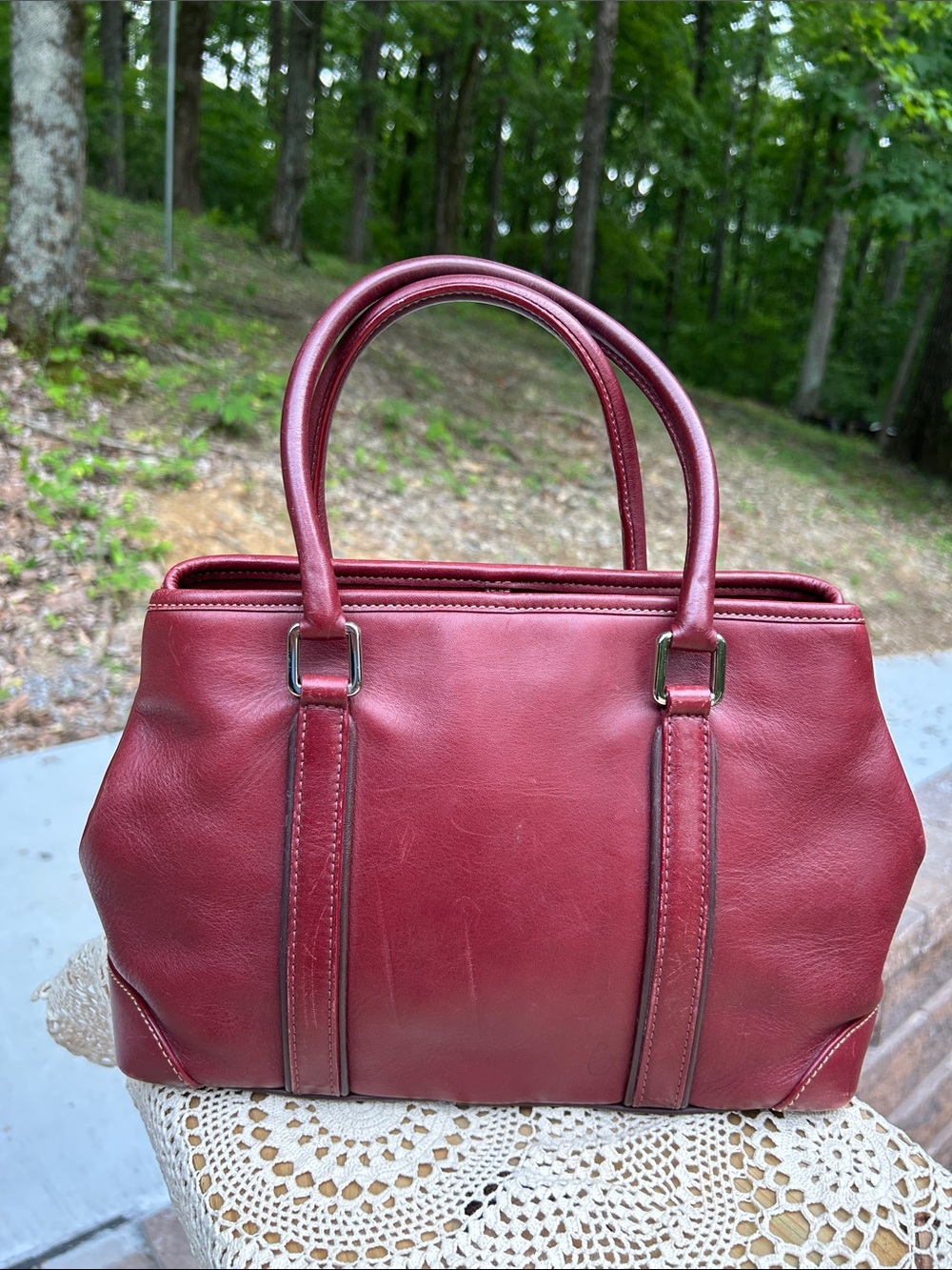 Vintage Coach Burgundy Red Leather Satchel Bag | Turn-Lock Closure | D3P-7586